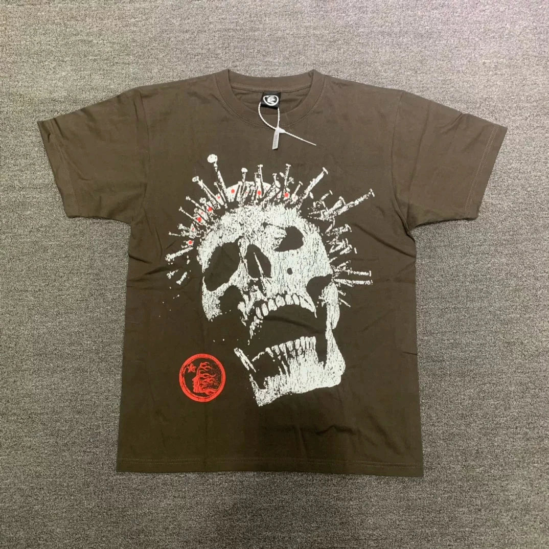 Hellstar Crown of Nails Skull Graphic Tee - Brown