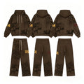 Vale Forever Vintage Leopard Print & "USA" Graphic Zip-Up Hoodie & Sweatpants Set - Brown