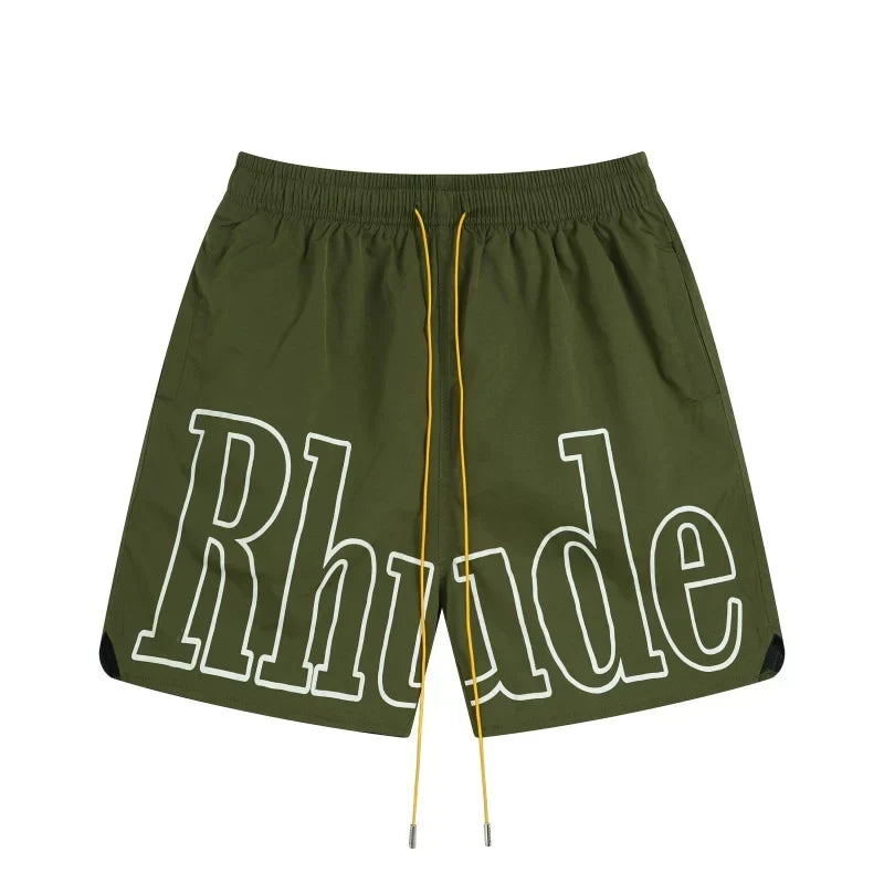 RHUDE Signature Script Logo Athletic Shorts - Olive Green