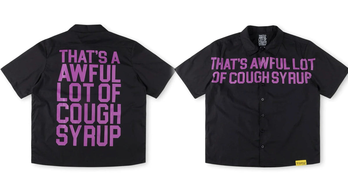 That's A Awful Lot Of Cough Syrup Pink Font Button-Down Shirt - Black