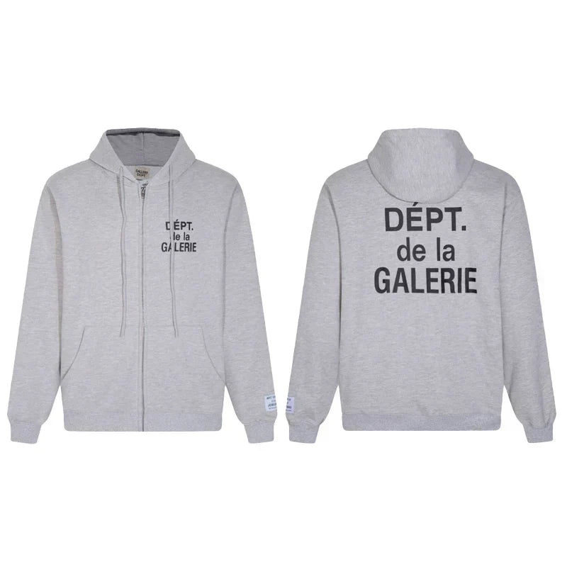 Gallery Dept. "Dépt. de la Galerie" Zip Hoodie – Grey French Print, Oversized Fit