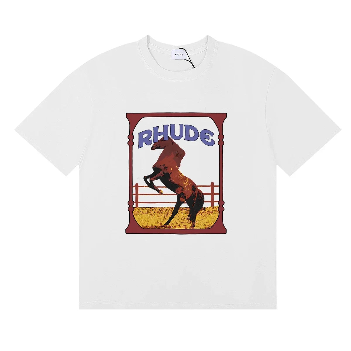RHUDE Graphic Print T-Shirt - White Rearing Horse Motif