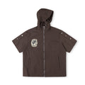 SAINT VANITY Short-Sleeve Full-Zip Hooded Jacket with Snap Sleeves - Brown