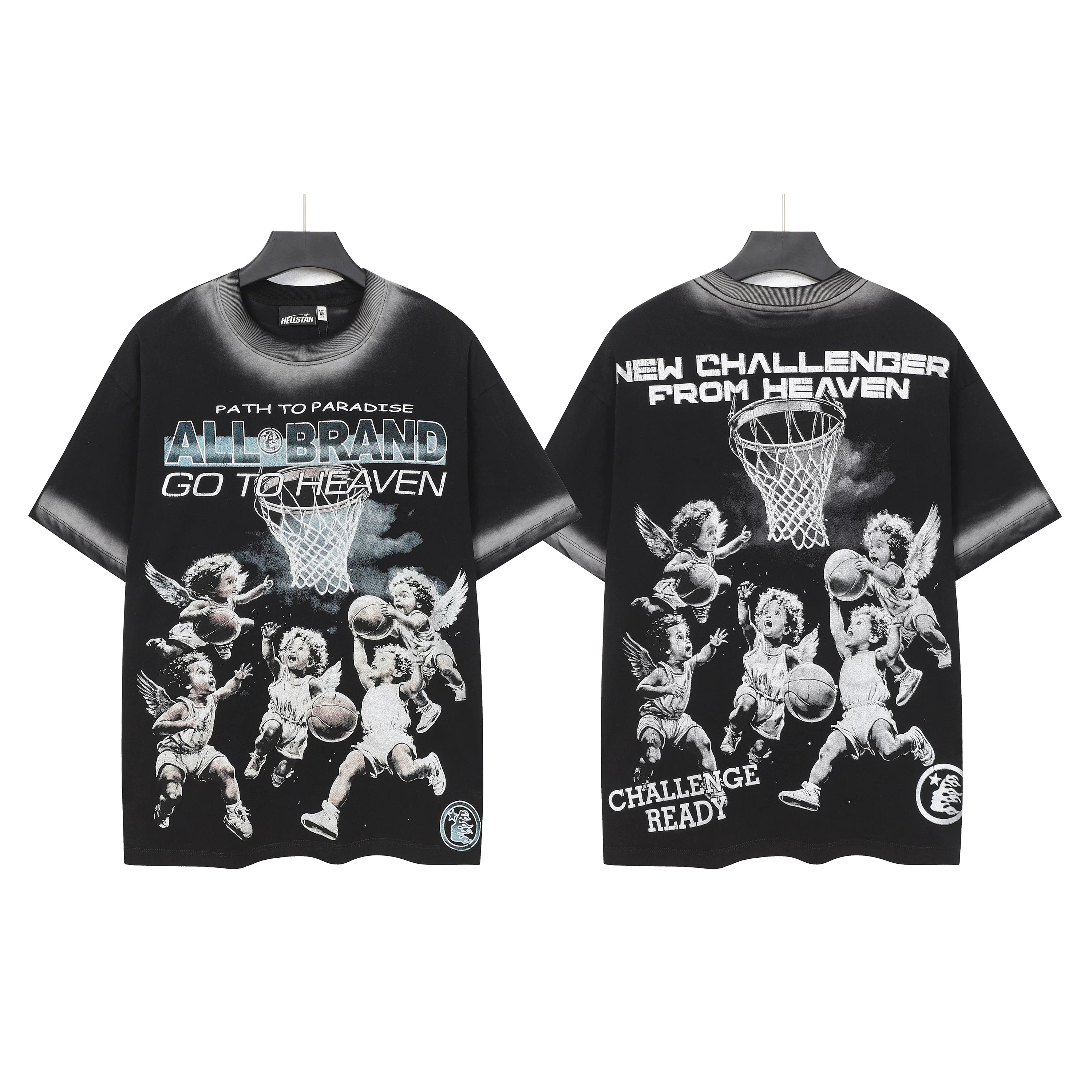 "All Brand Go to Heaven" Basketball Cherubs Graphic Tee - Black