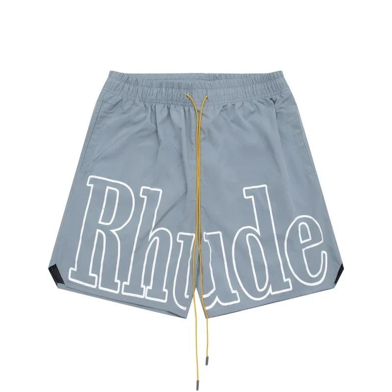RHUDE Signature Script Logo Athletic Shorts - Slate Grey / White