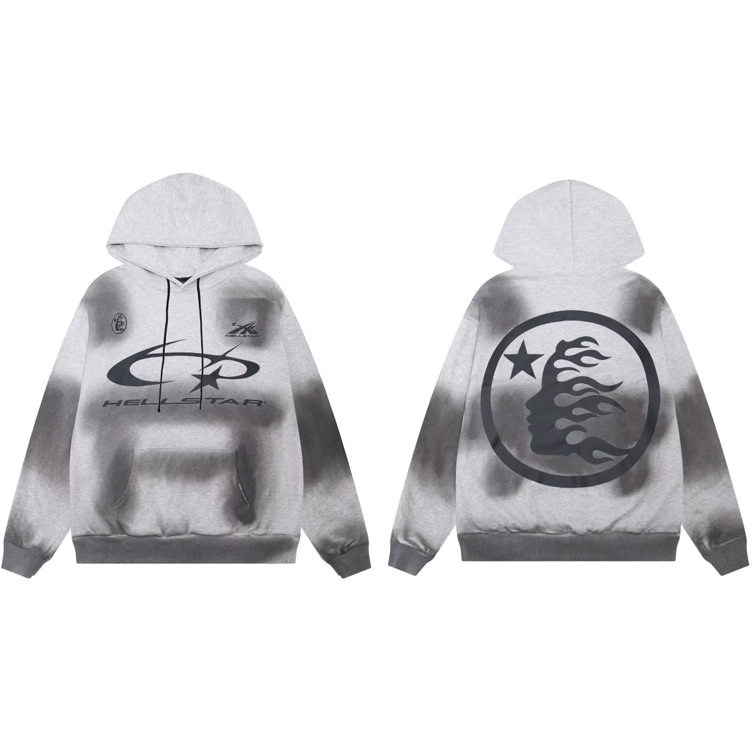 Hellstar Curved Logo & Circular Face Grey Hoodie