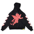That's A Awful Lot Of Cough Syrup Angel Full-Zip Hoodie - Black / Peach