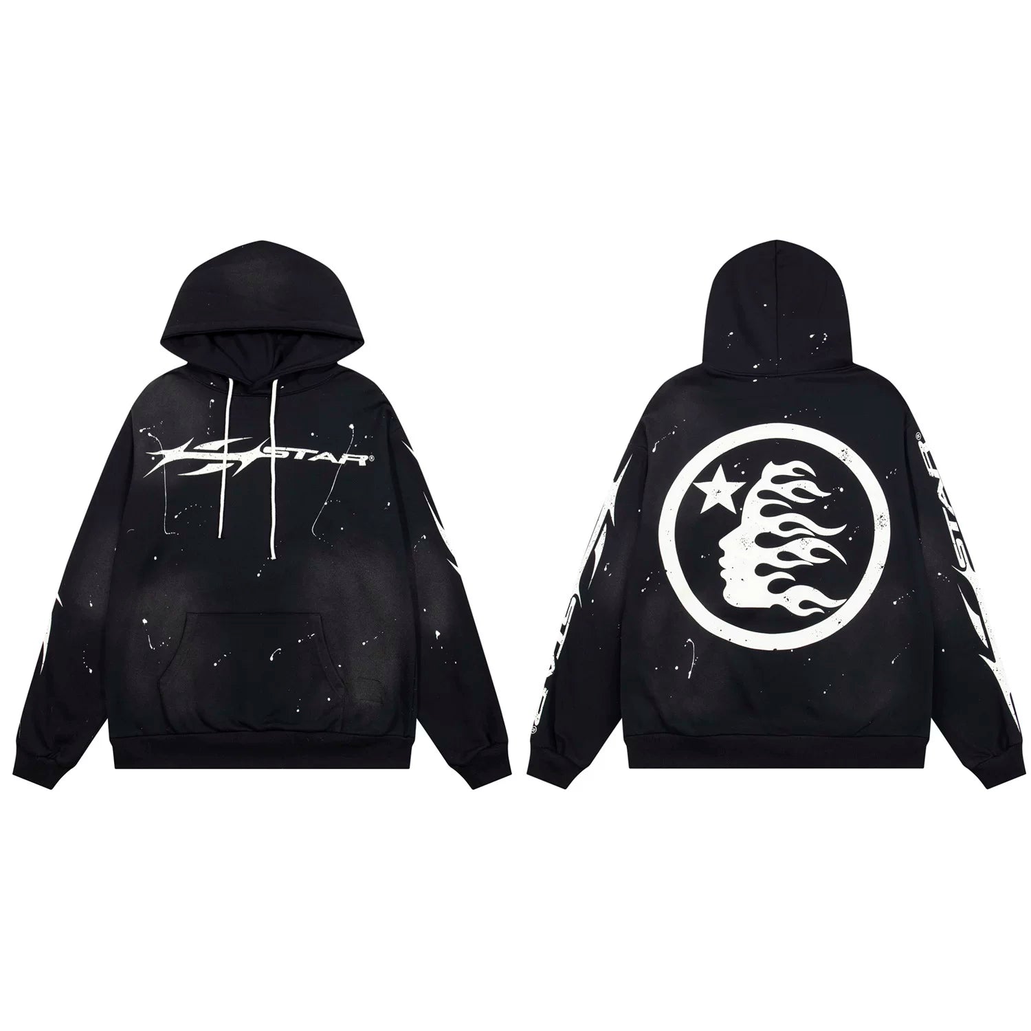 Hellstar Paint Splatter Spiked Logo & Flame Face Hoodie black