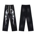 Hellstar White Flame Graphic Washed Black Drawstring Sweatpant