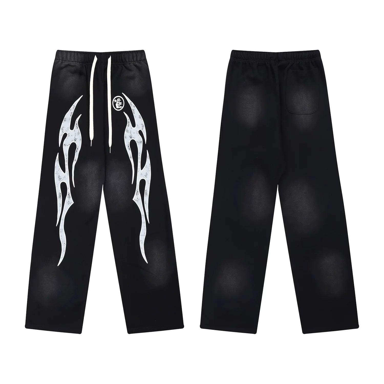 Hellstar White Flame Graphic Washed Black Drawstring Sweatpant