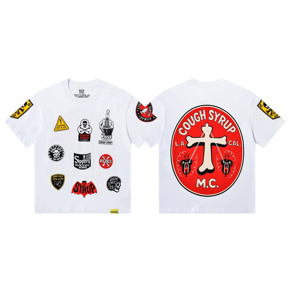 That's A Awful Lot Of Cough Syrup MC Patchwork T-Shirt - White