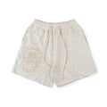 SAINT VANITY Rhinestone Embellished Graphic Casual Shorts - Cream / Off-White