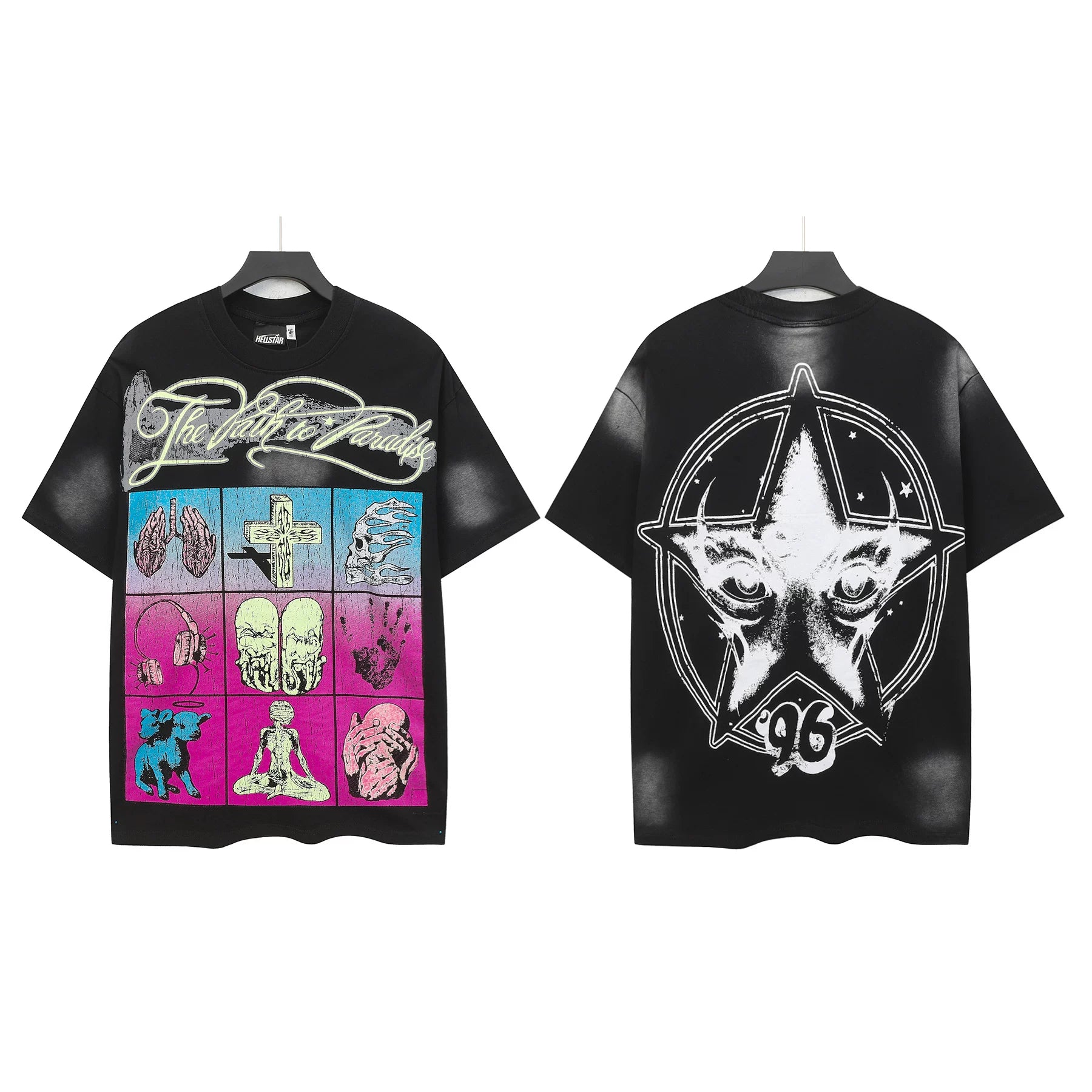 Hellstar "The Path to Paradise" Multi-Panel & Star Graphic Tee - Black