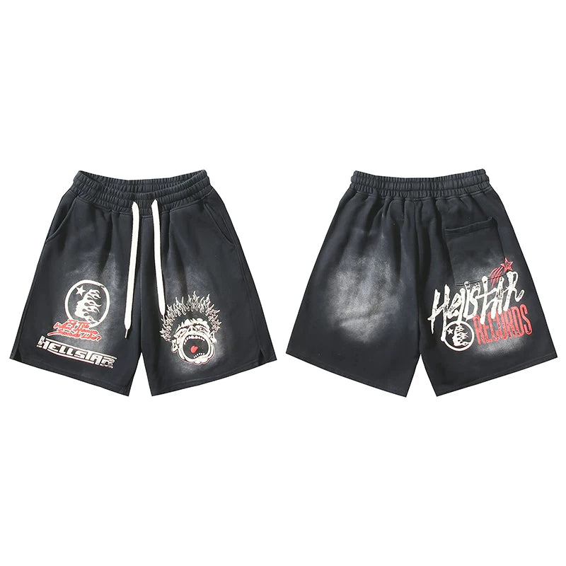 Hellstar Records Multi-Graphic Black Shorts