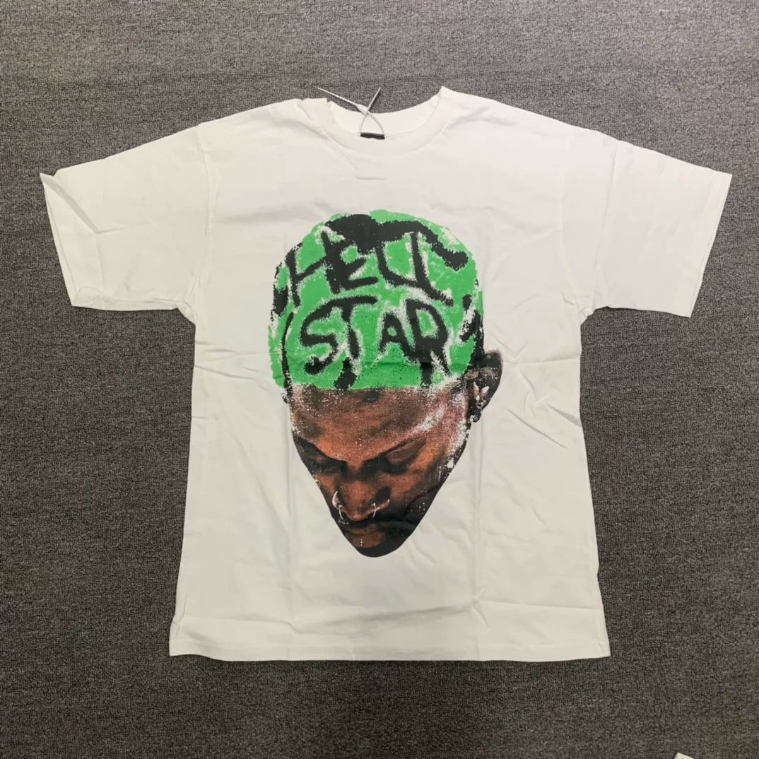 Hellstar Dennis Rodman "Hell Star" Green Hair Graphic Tee - White