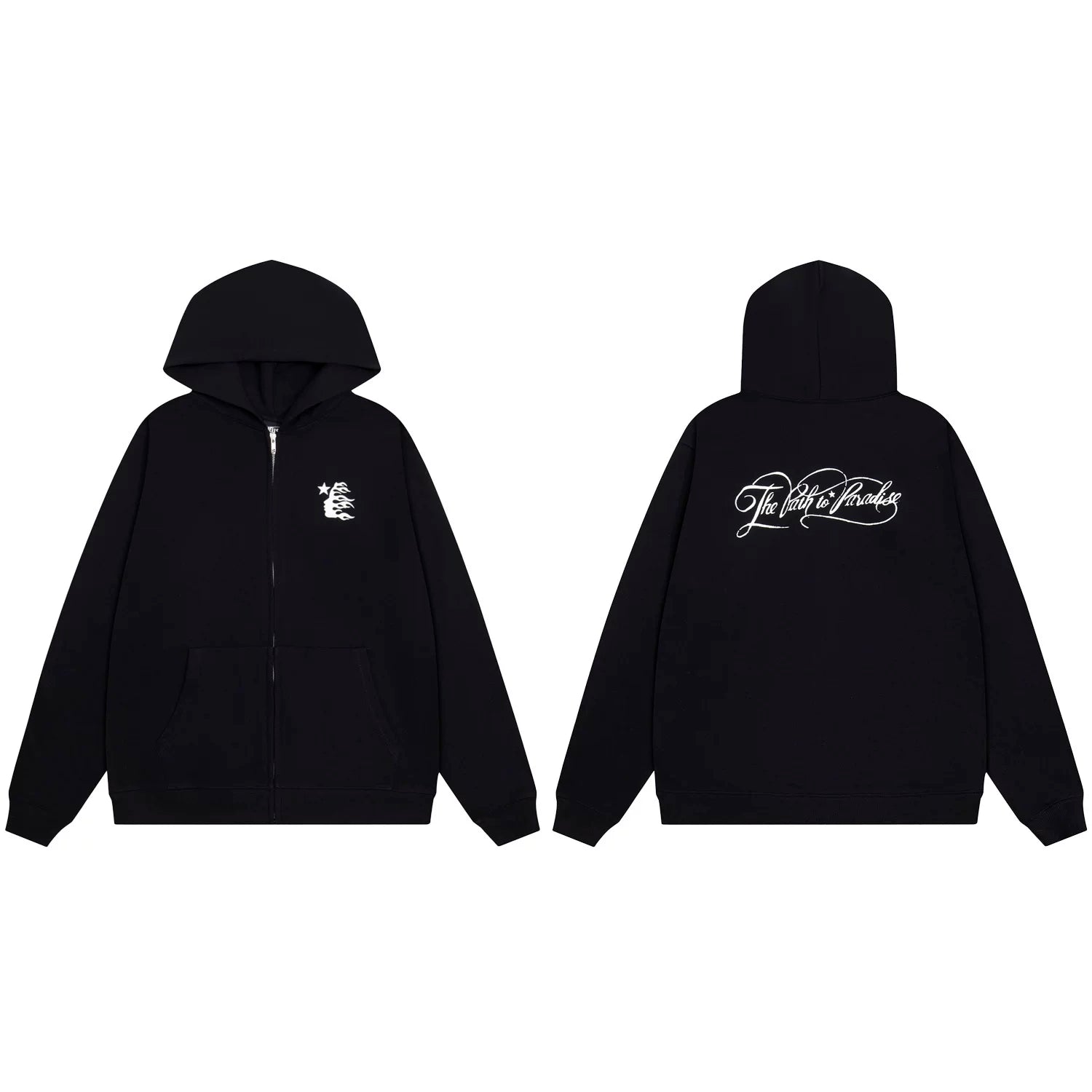 Hellstar Script Logo & Small Graphic Zip-Up Black Hoodie