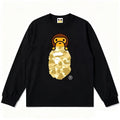 BAPE Style Baby Milo Peeking on Camo Ape Head Long-Sleeve Tee - Black/Yellow