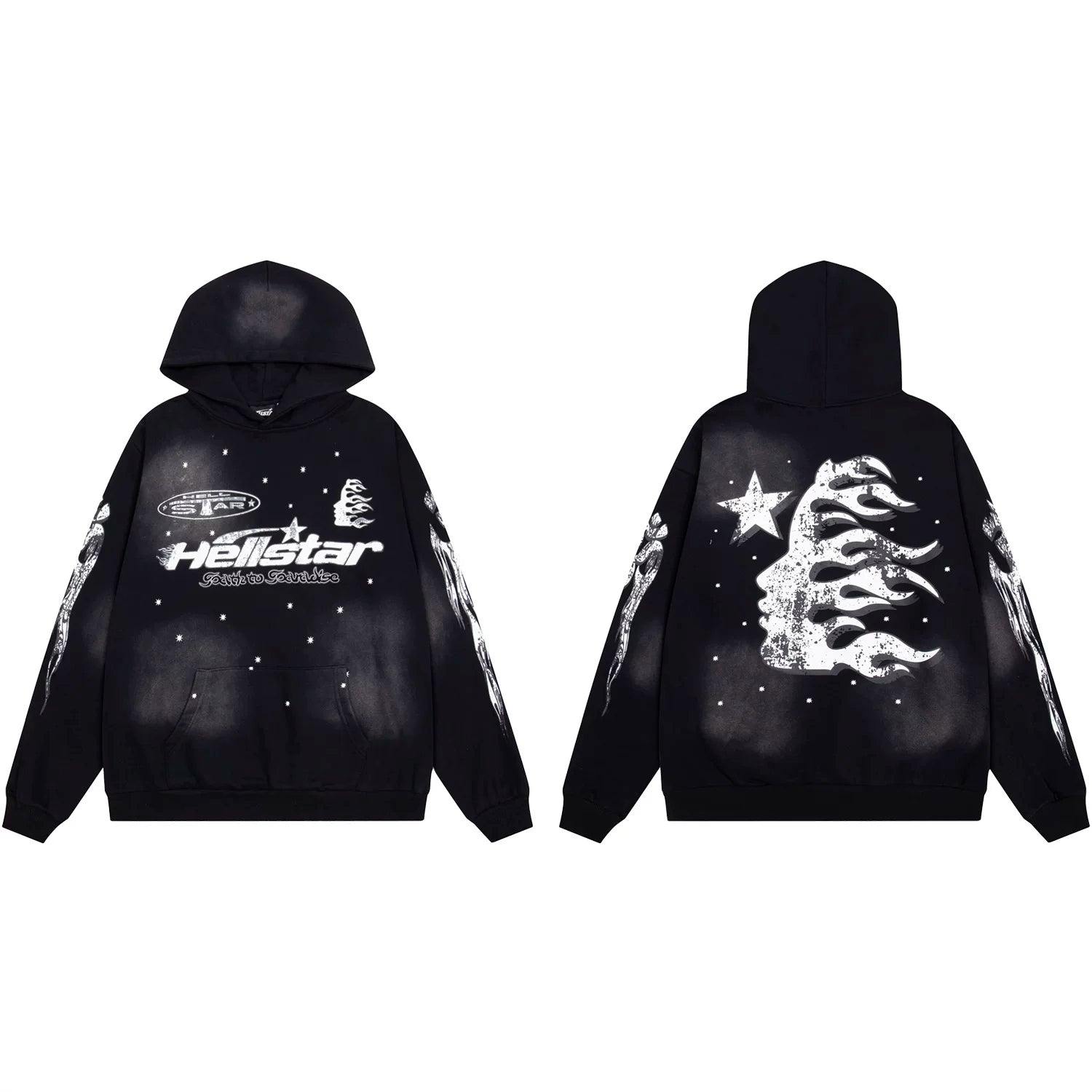Hellstar Starry Night Flame Face Graphic Hoodie black