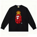 BAPE Style Baby Milo Peeking on Camo Ape Head Long-Sleeve Tee - Black/Red
