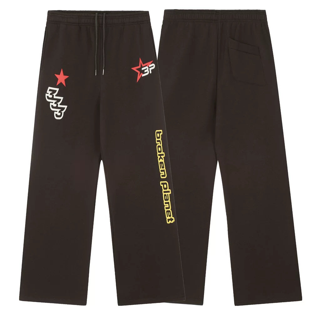 Broken Planet Market Star & Typography Sweatpants - Black/Red/Yellow