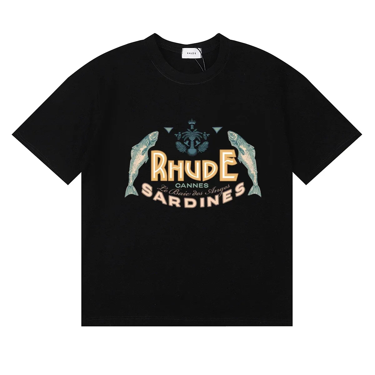 RHUDE "Sardines" Graphic Print T-Shirt - Black