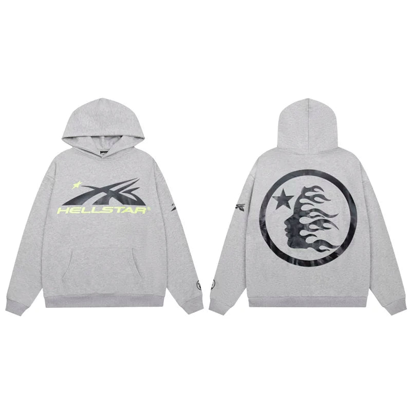 Hellstar Spiked Logo & Circular Face Hoodie grey