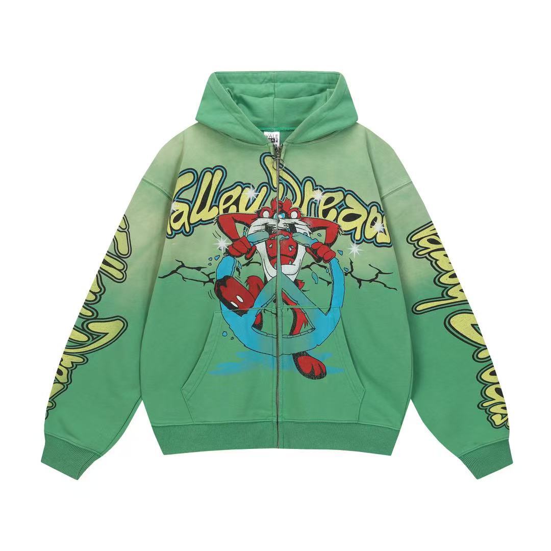 Vale Forever Valley Dreams Cartoon Graphic Vintage Wash Full-Zip Hoodie