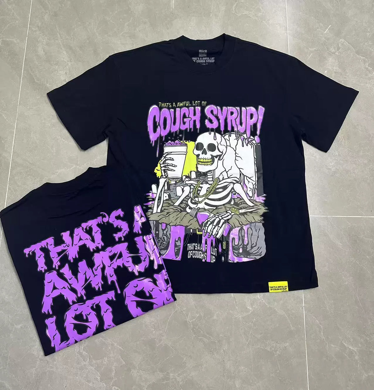 That's A Awful Lot Of Cough Syrup Skeleton Graphic T-Shirt - Black