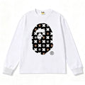 BAPE Style All-Over Cartoon Print Ape Head Long-Sleeve Tee - White