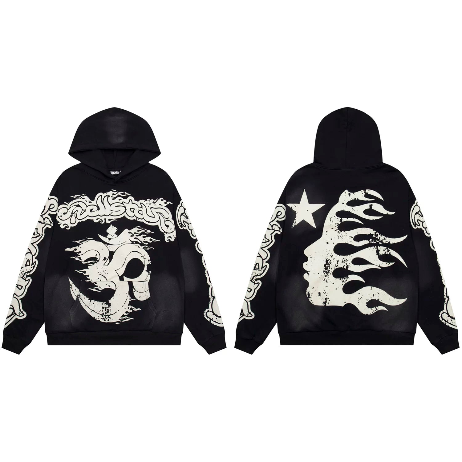 Hellstar Gothic Flame & Skull Graphic Hoodie black