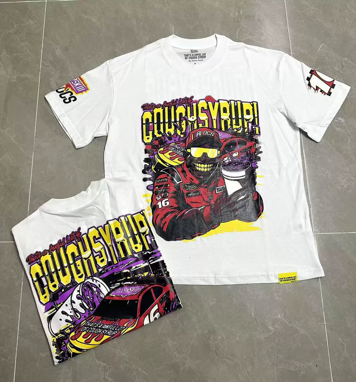 That's A Awful Lot Of Cough Syrup Racing Driver Graphic T-Shirt - White
