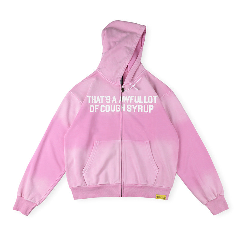 That's A Awful Lot Of Cough Syrup Gradient Zip Hoodie - Pink / White