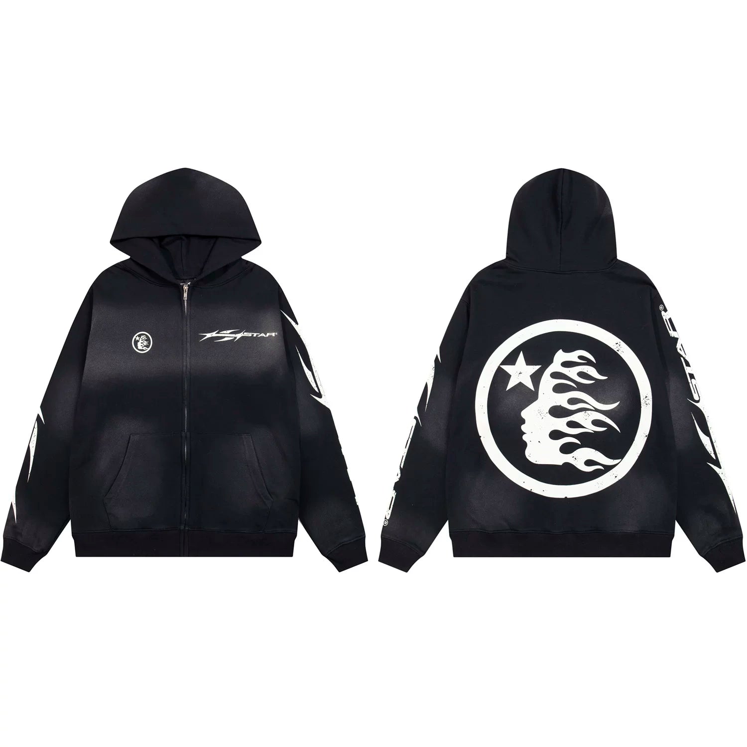 Hellstar Circular Flame Face Zip-Up Black Hoodie