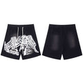 Hellstar Bold Typography & Flame Black Shorts