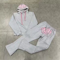 Syna World Graphic Fleece Hoodie Tracksuit Set (Grey / Pink)