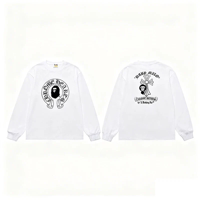 BAPE x Chrome Hearts Style Horseshoe & Cross Long-Sleeve Tee - White