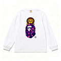 BAPE Style Baby Milo Peeking on Camo Ape Head Long-Sleeve Tee - White/Purple