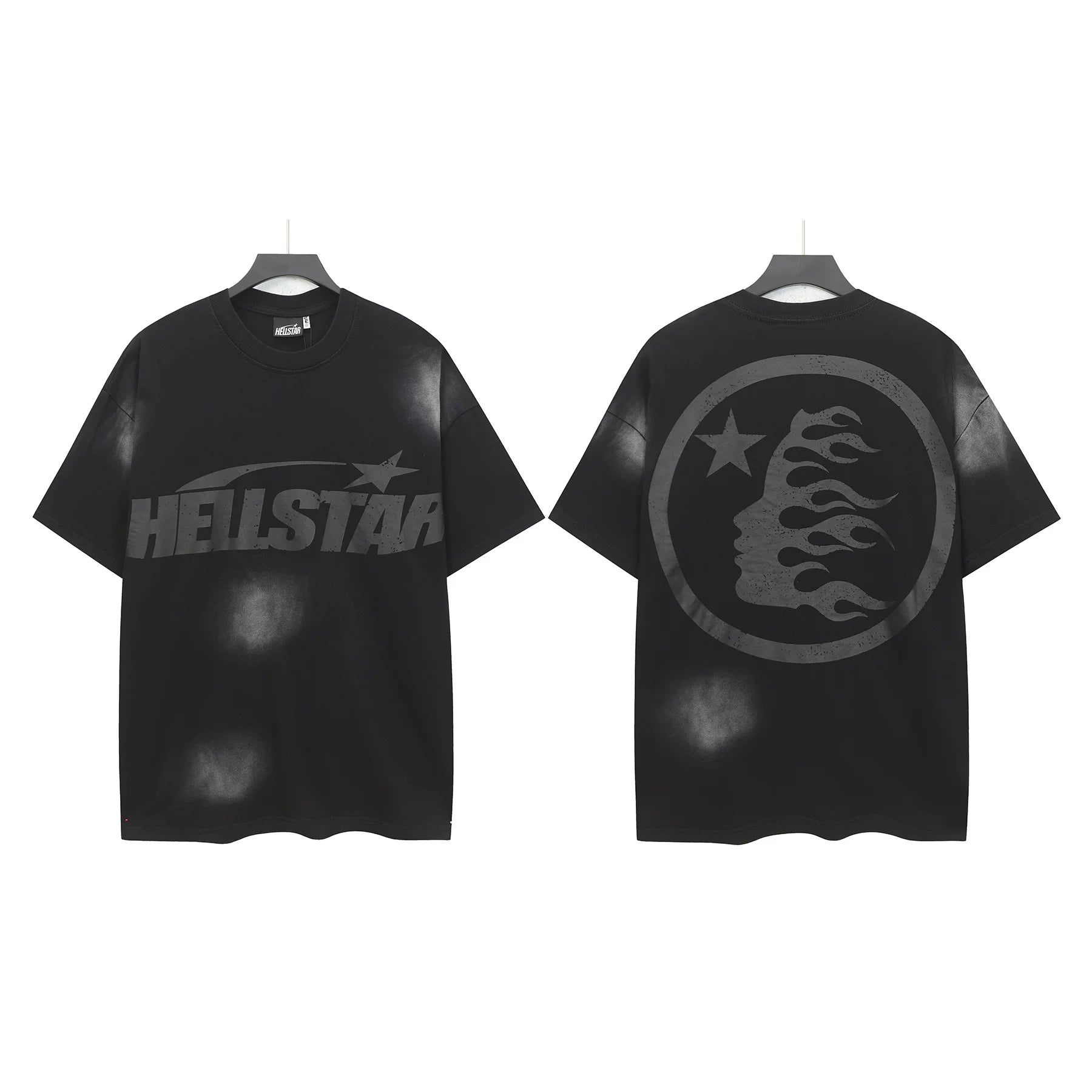 Hellstar Airbrush Bleach Effect Logo Graphic Tee - Black