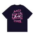 Anti Social Social Club Pink Lightning Circle Logo T-Shirt - Navy Blue