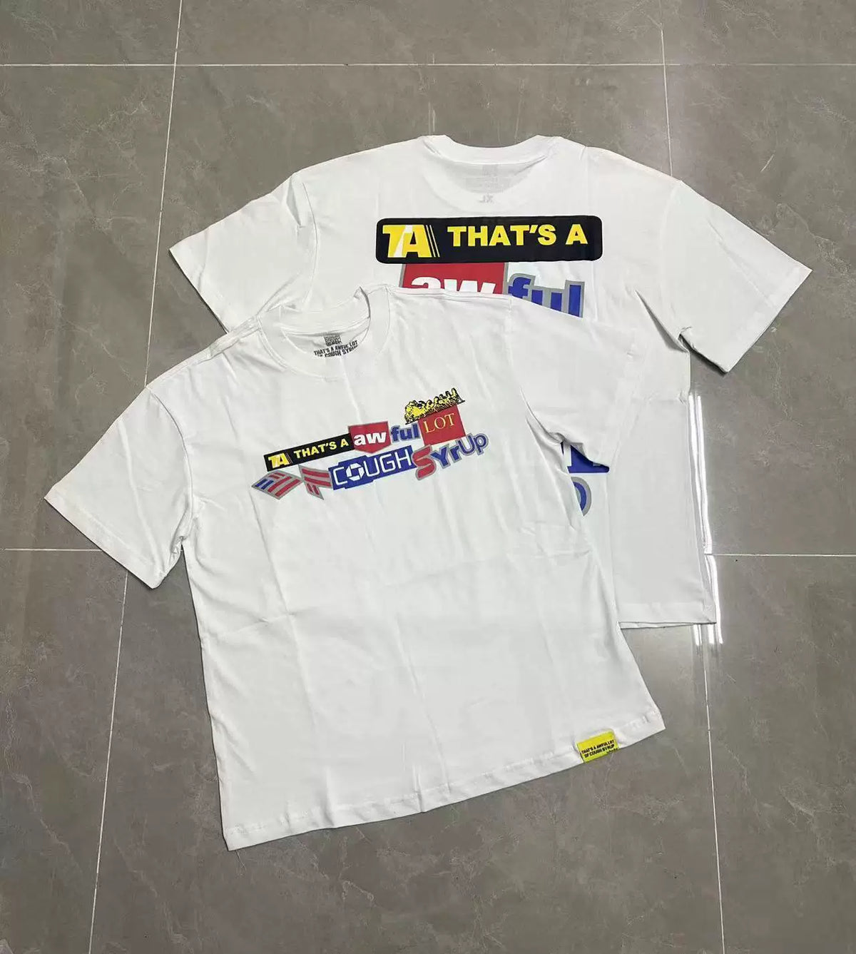 That's A Awful Lot Of Cough Syrup Box Logo Stacked T-Shirt - White