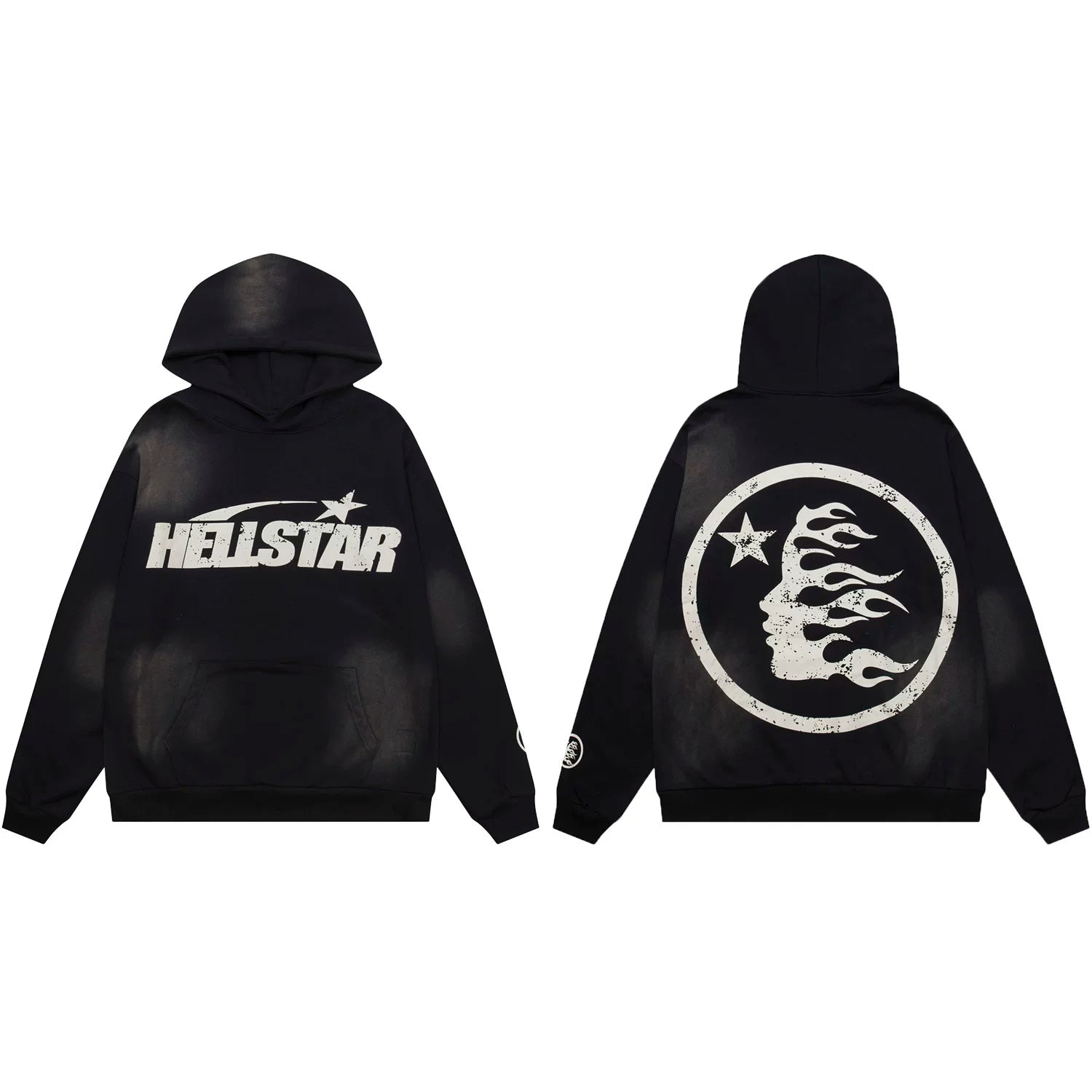 Hellstar Classic Logo & Flame Face Hoodie black