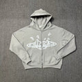 Broken Planet Zip-Up Hoodie in Grey with White Graphic