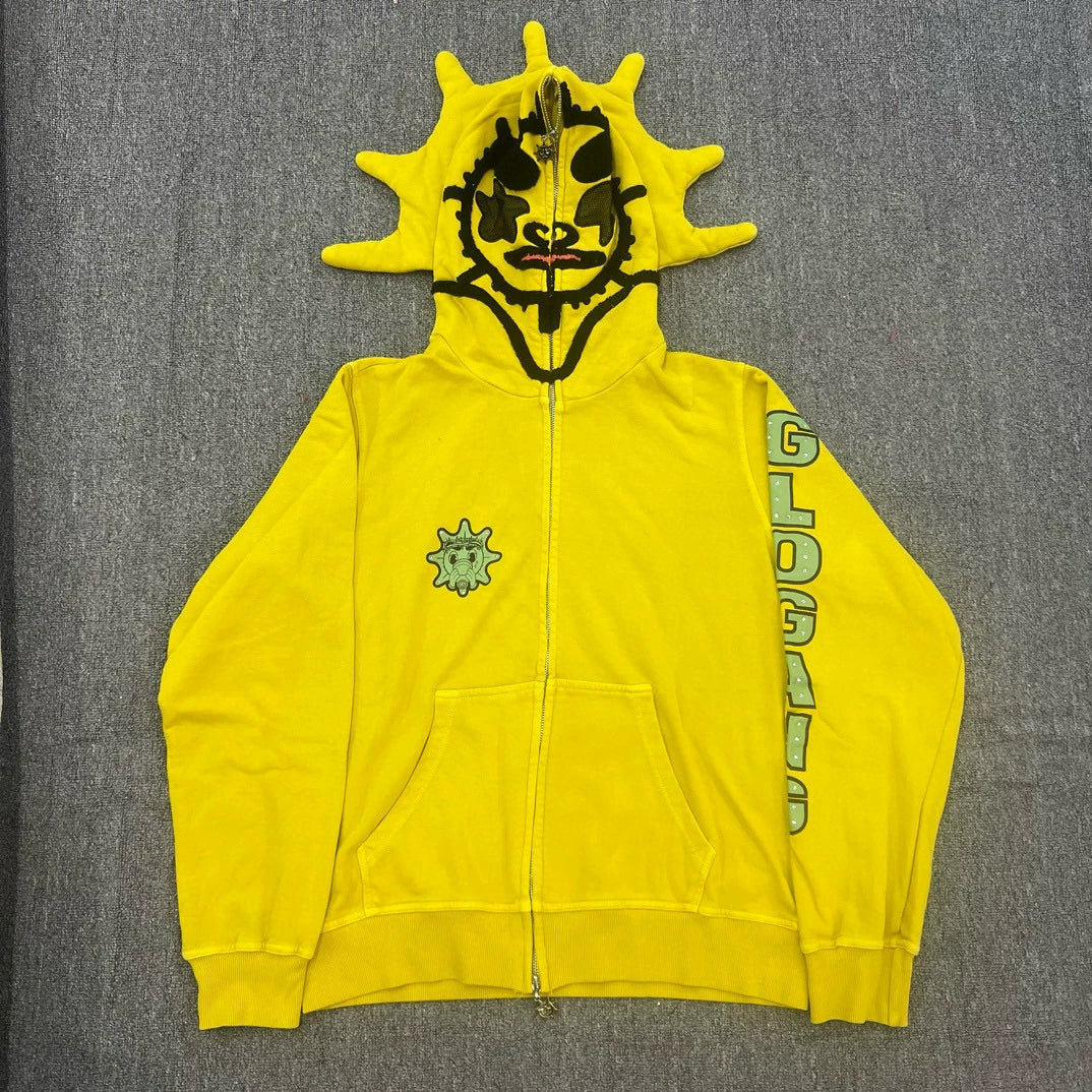 Glo Gang Yellow Spiked Full-Zip Mask Hoodie
