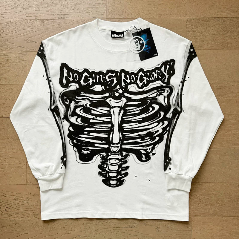 Hellstar "No Guts No Glory" Skeleton Long Sleeve Tee white