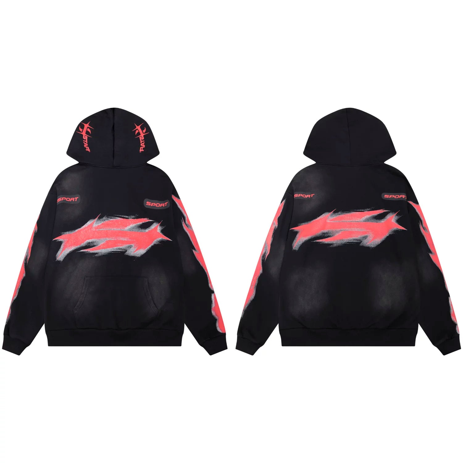 Hellstar Red & Grey Flame Graphic Black Hoodie