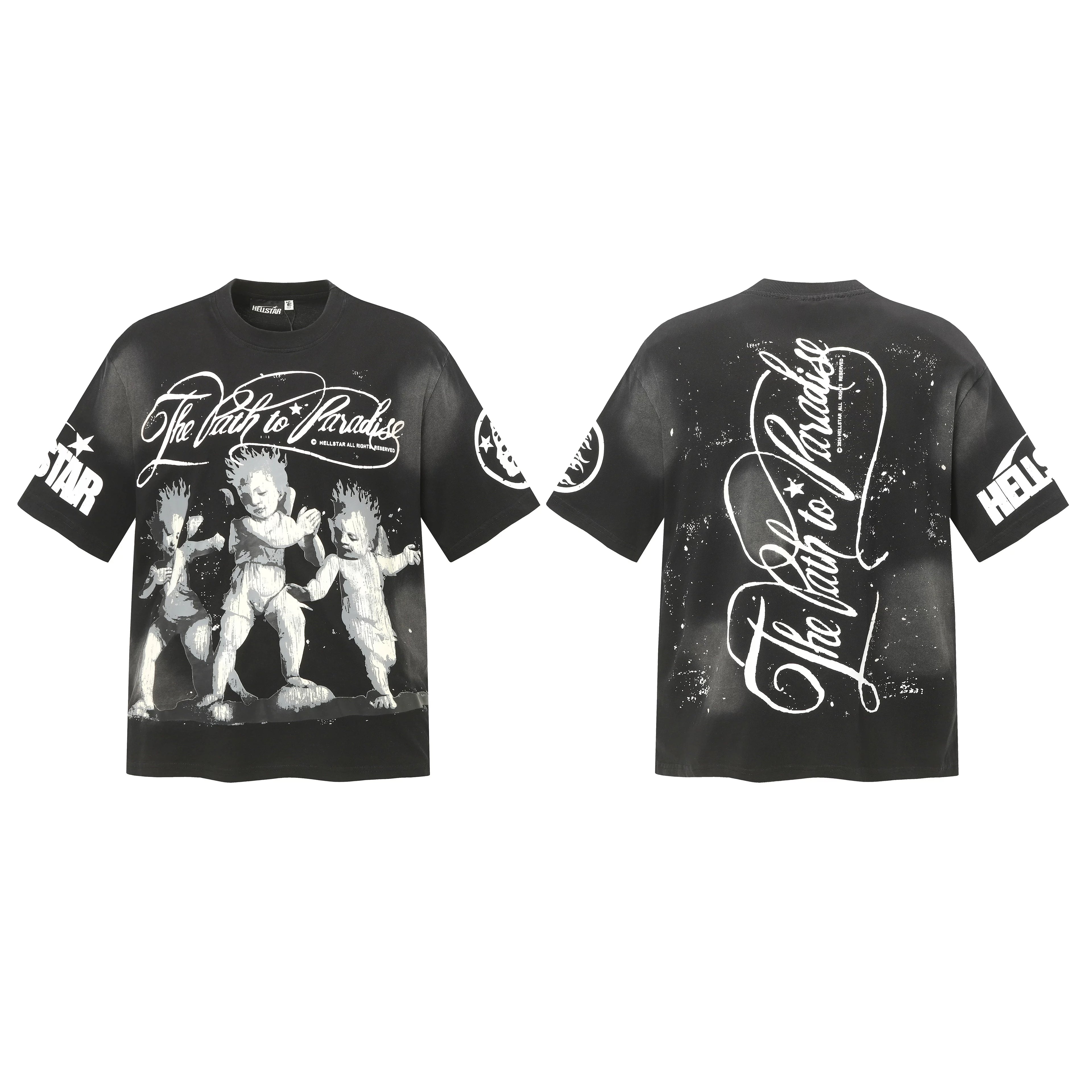 Hellstar "The Path to Paradise" Cherubs & Script Graphic Tee - Black