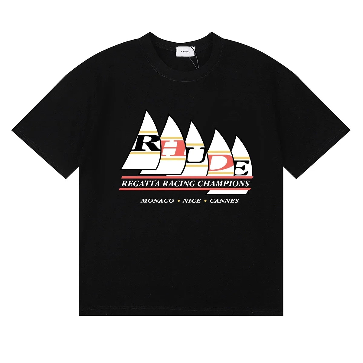 RHUDE "Regatta Racing Champions" Graphic Print T-Shirt - Black