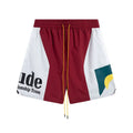 RHUDE Championship Team Graphic Colorblock Drawstring Shorts - Maroon / White