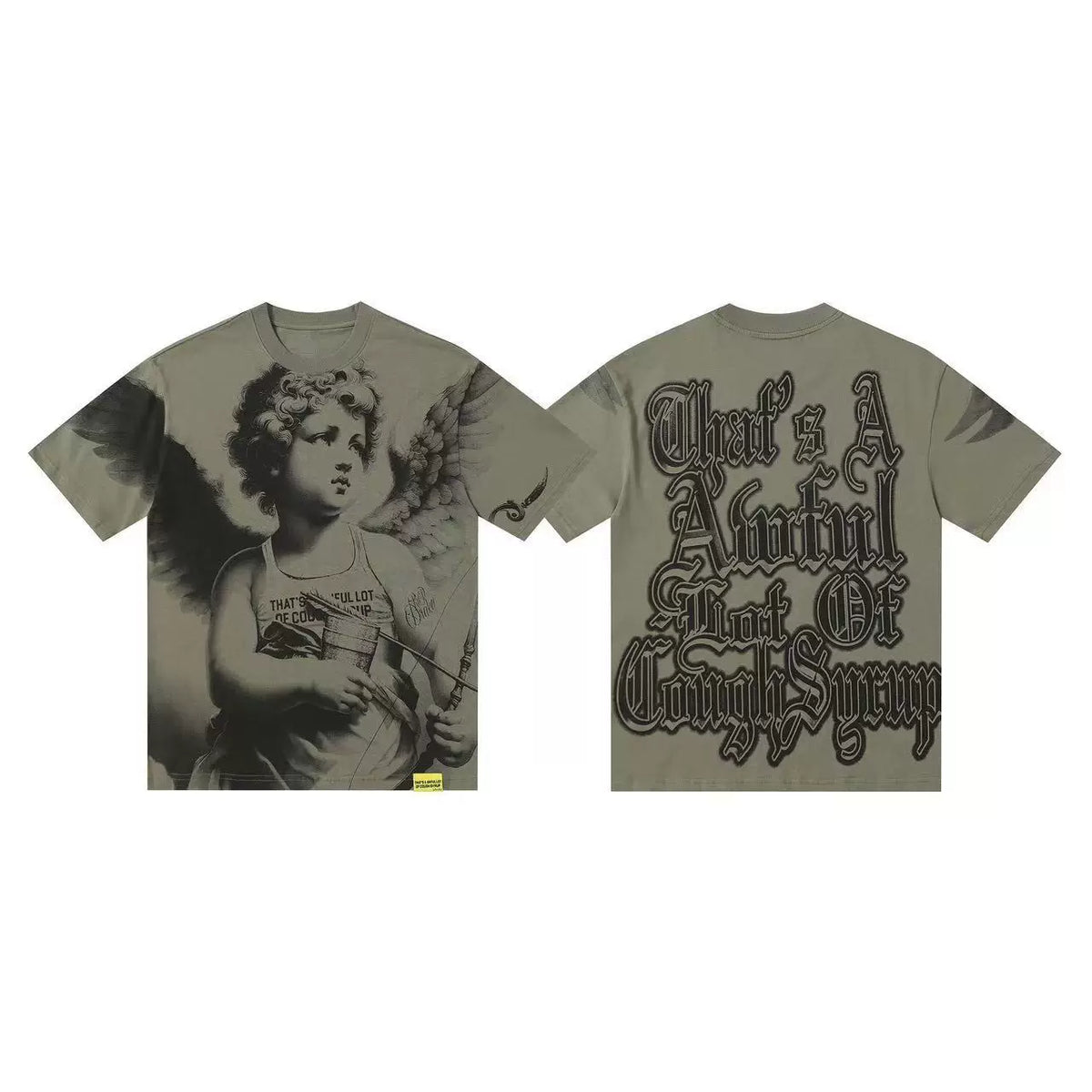 That's A Awful Lot Of Cough Syrup Angel Heart Graphic T-Shirt - Military Green