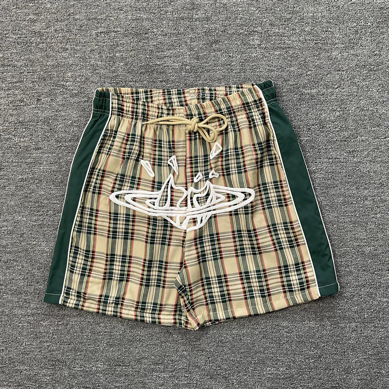 Broken Planet Market Shattered Planet Plaid Nylon Shorts - Beige / Green